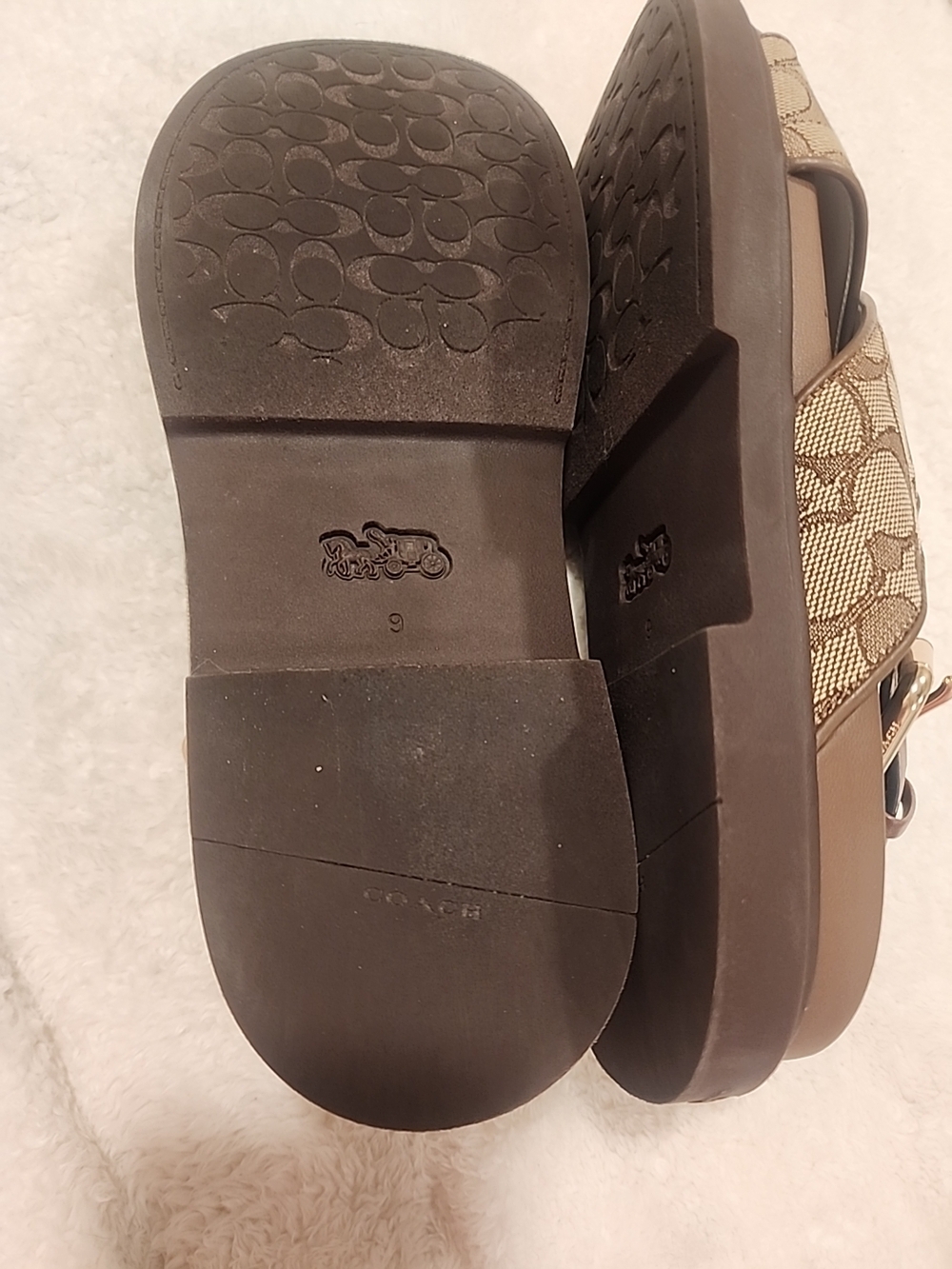 Coach Brown Signature Jacquard Crossband Slingback Sandals Sz 9b Excellent Cond. - Picture 6 of 7